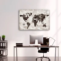 Rustic World Map Black And White Canvas Giclee