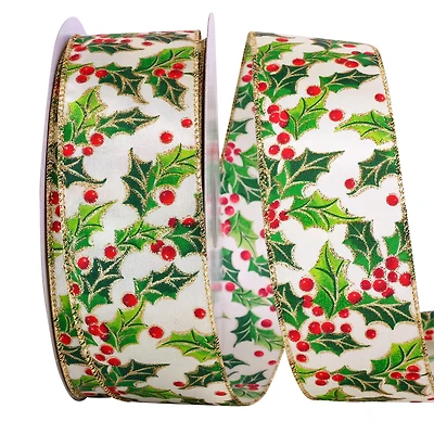 JAM Paper 2.5" x 50yd. Wired Multicolor Holly Ribbon