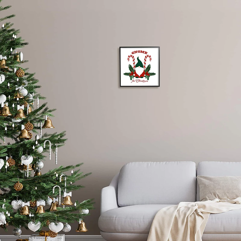Stupell Industries Gnome For Christmas Candy Canes Framed Giclee Art