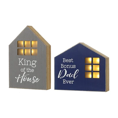 Glitzhome® Lighted Father's Day Table Block Sign Set