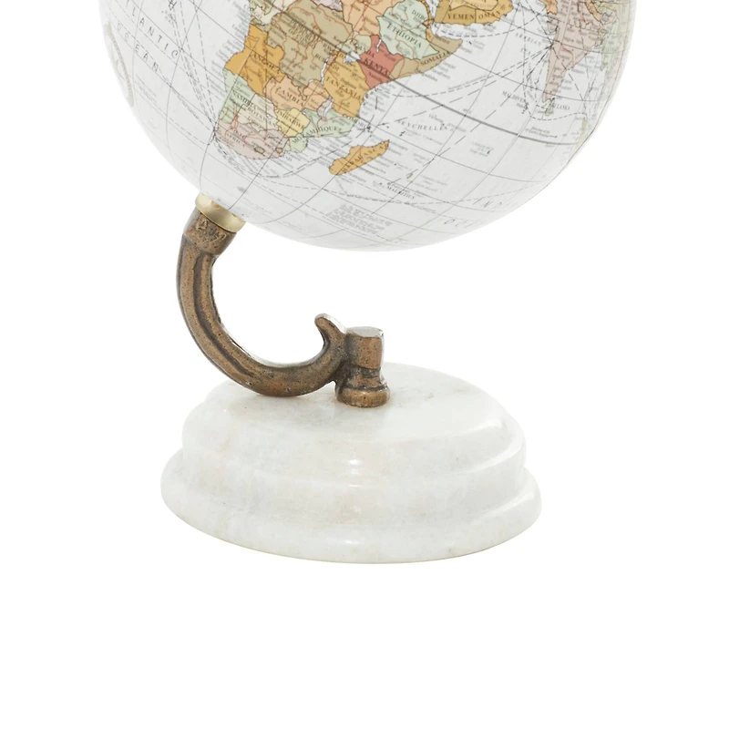8" White Marble & Metal Modern Globe