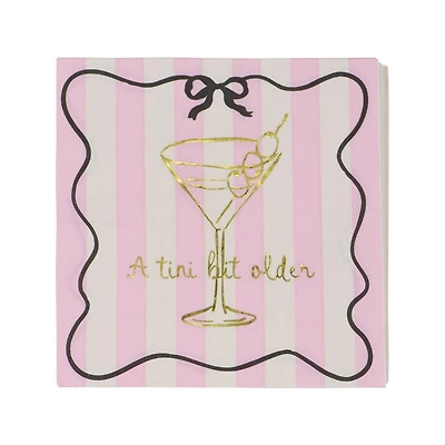 24 Packs: 20 ct. (480 total) Pink Stripes Tini Bit Older Paper Beverage Napkins by Celebrate It™