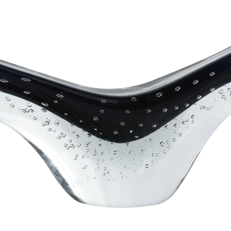 15.5" Wide Dark Blue Abstract Glass Sculpture with Bubble Texture