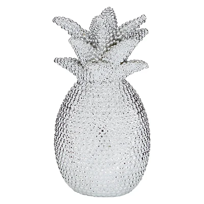Silver Polystone Glam Pineapple Sculpture, 12" x 6" x 6"