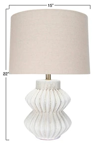 Hello Honey® 22" Distressed White Finish Fluted Terracotta Table Lamp with Linen Shade