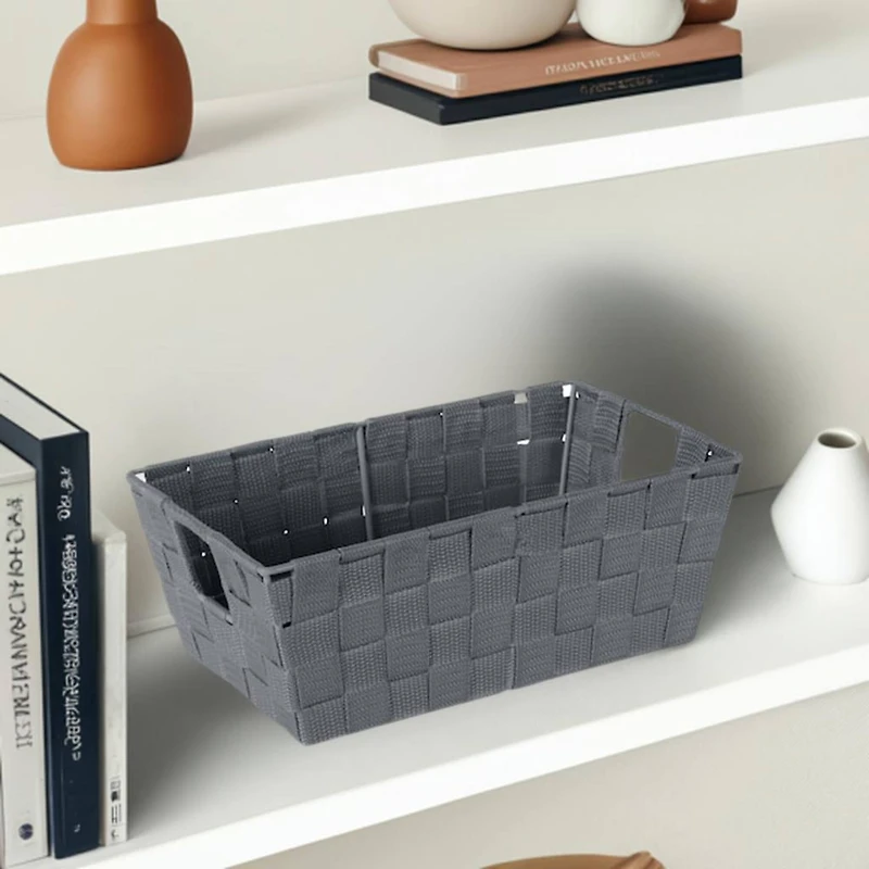 Simplify Small Gray Woven Storage Shelf Bin