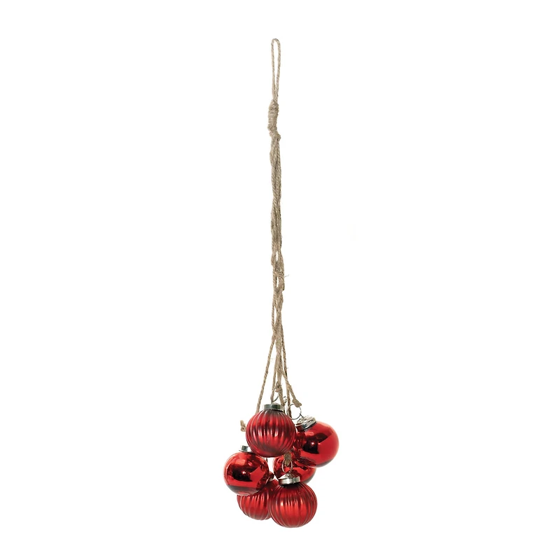 21" Red Glass Ball Cluster Drop Ornaments, 2ct