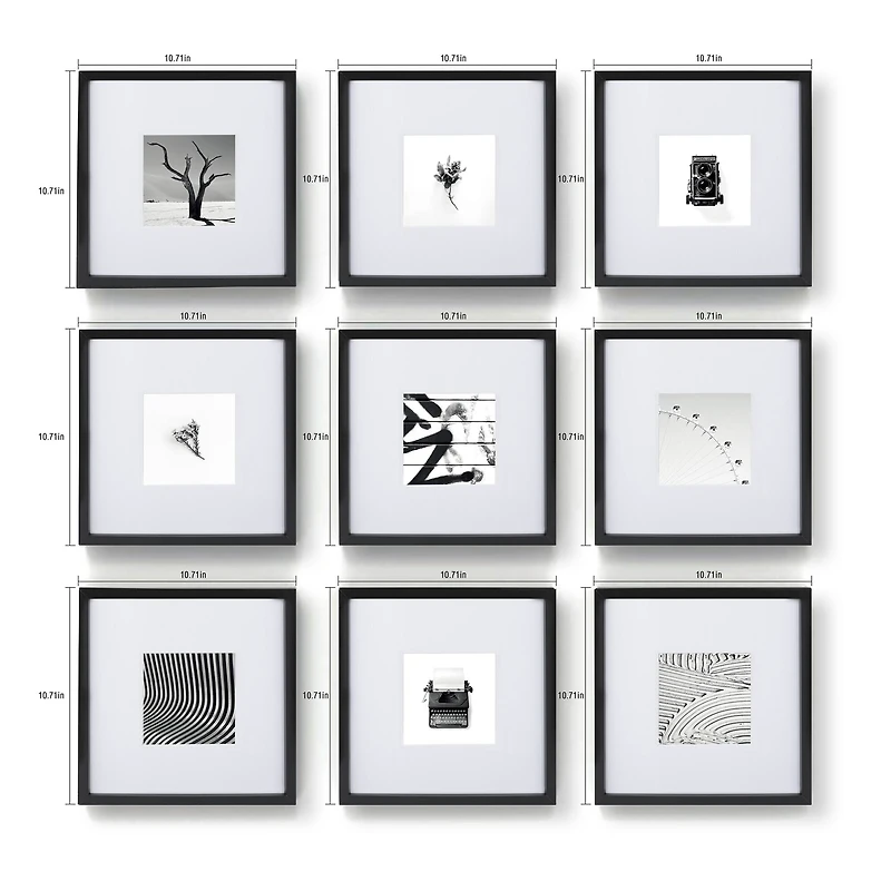 10" x 10" Black 9 Piece 123 Gallery Matted Frame Set by Studio Décor®
