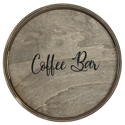 Elegant Designs™ 13.8" Round Gray Wash Coffee Bar Serving Tray with Handles