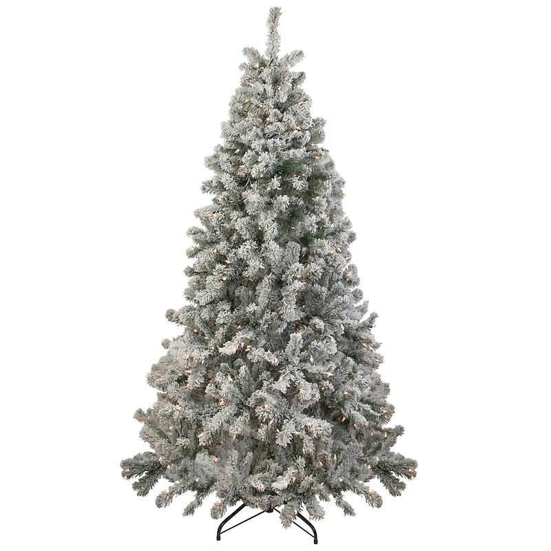 6.5ft. Pre-Lit Flocked Madison Pine Artificial Christmas Tree, Clear Lights