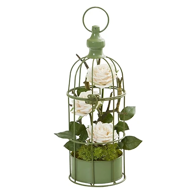 15" Triple Rose Arrangement in Decorative Cage