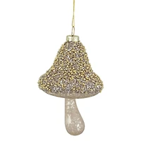 Mushroom Glass Christmas Ornament - 4.75" - Champagne Gold  Finish