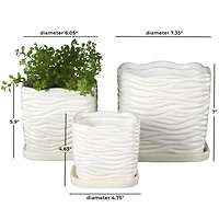 White Wavy Ribbed Ceramic Planter Set