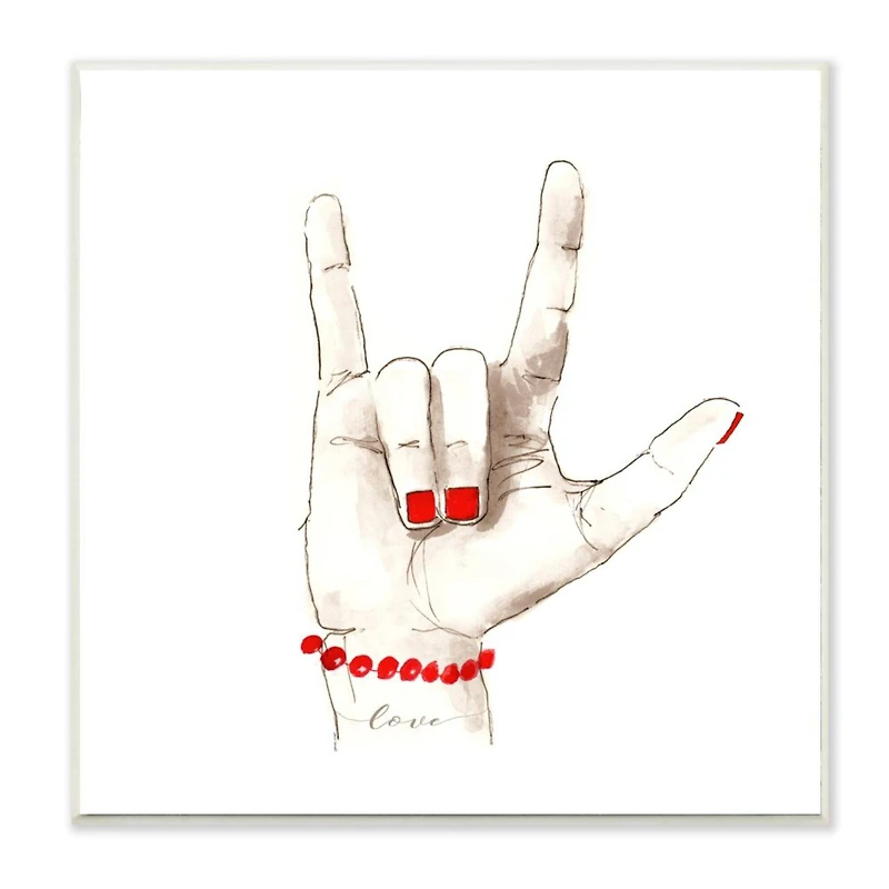 Stupell Industries I Love You Sign Language Gesture Red Accents Wood Wall Plaque