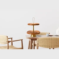 Hello Honey® 14" Natural & Gold Elegant Modern 2-Tiered Tray