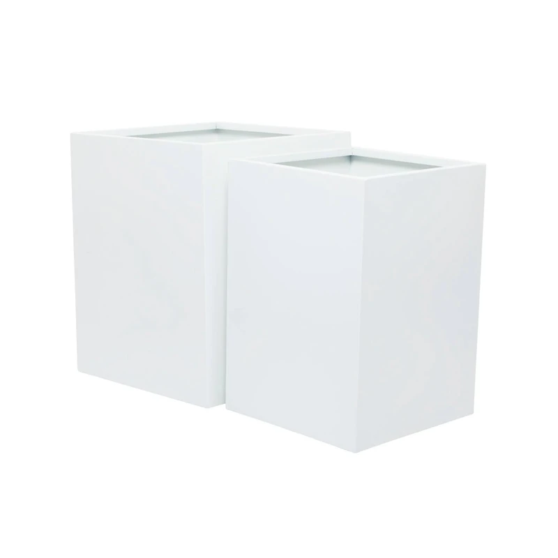 White Modern Planter, Set of 2" 17", 14"
