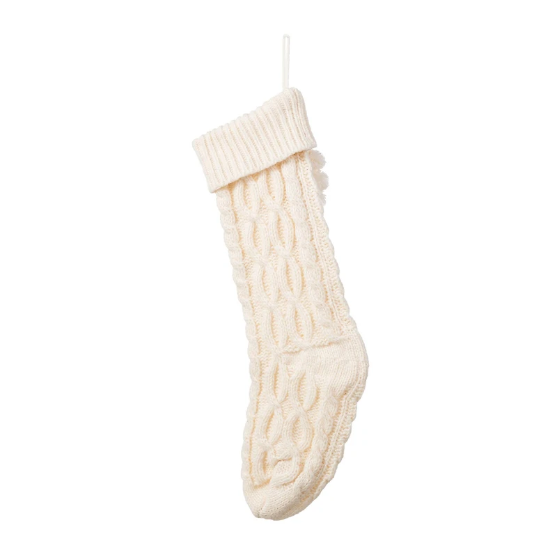Glitzhome® 22"L White Knitted Christmas Stocking with Pom-Pom Tassel