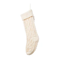 Glitzhome® 22"L White Knitted Christmas Stocking with Pom-Pom Tassel