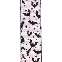 2.5" x 20ft. Glitter Bats on Pink Stripes Wired Ribbon by Celebrate It® Halloween