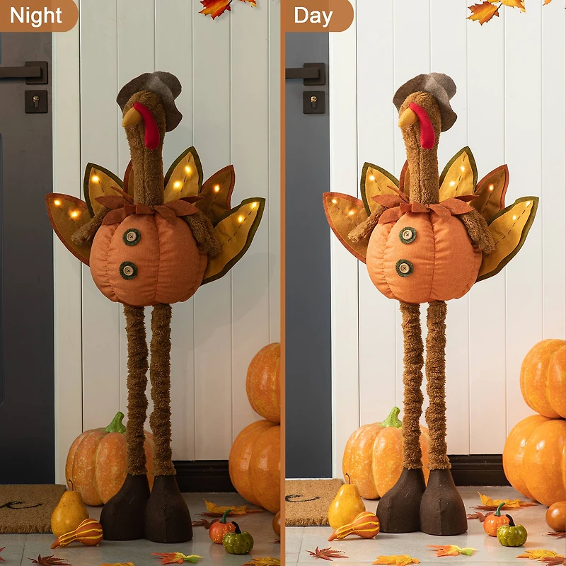 Glitzhome® Lighted Fabric Turkey Standing Décor with Telescoping Legs & Timer
