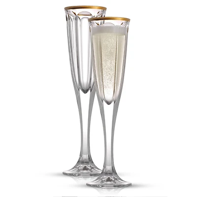 JoyJolt® 4.3oz. Gold Rimmed Windsor Crystal Champagne Flutes, 2ct.