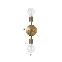 Hello Honey® Maxim 19" Gold Modern Minimalist Metal Exposed 2-Bulb Wall Sconce