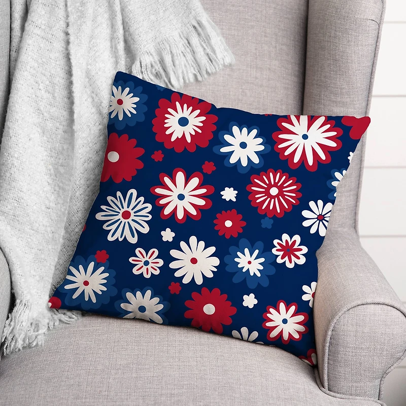 18" Patriotic Flower Doodle Indoor Outdoor Pillow
