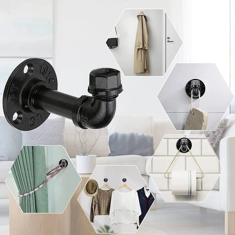 NEX™ Black Industrial Iron Pipe Wall Hooks, 3ct.