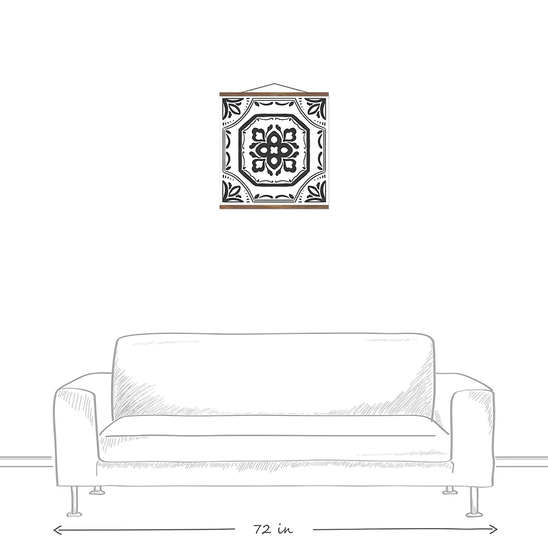 Black Medallion II 20" x 20" Teak Hanging Canvas