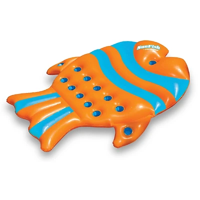 60.5" Orange & Blue Inflatable Sun Fish Swimming Pool Floating Raft