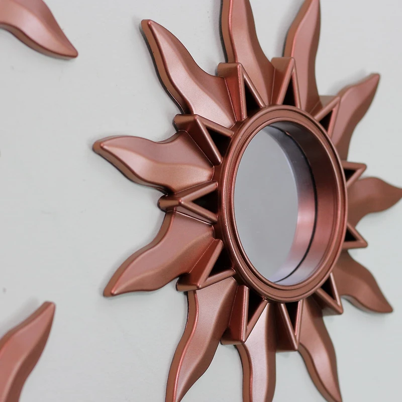 9.5" Mayan Sunburst Matte Copper Round Mini Mirror Set