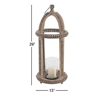 29" Brown Recycled Wood Natural Candle Holder Lantern