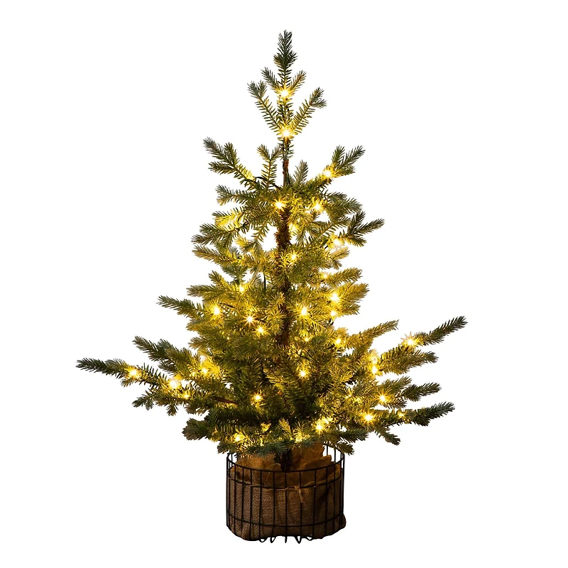 3ft. Pre-Lit Artificial Christmas Tree in Jute Wire Planter with 30 Warm White LED Lights