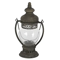14" Brown Iron Rustic Candle Holder Lantern
