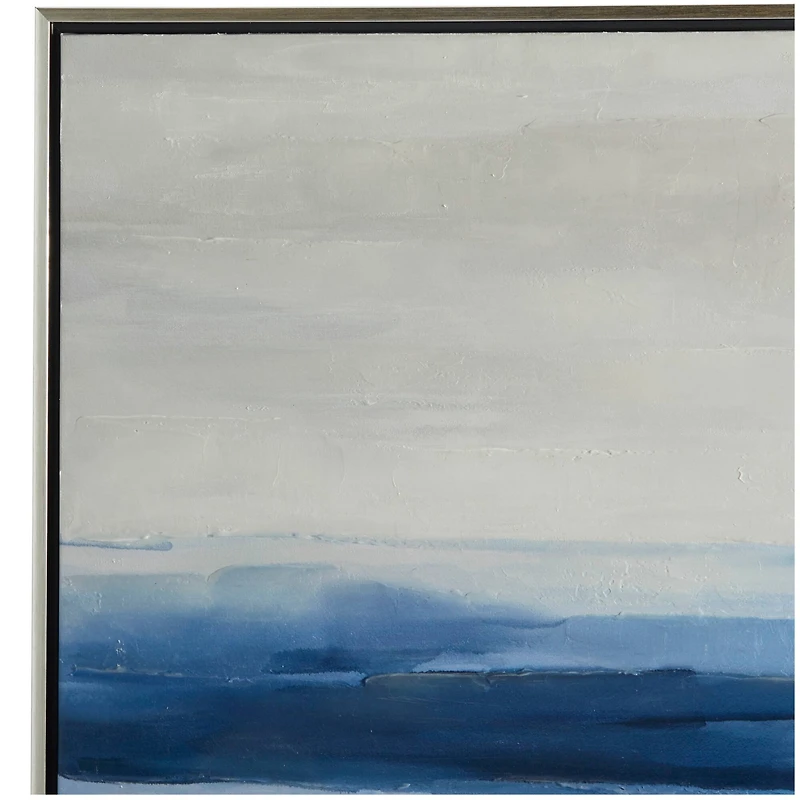 Blue Canvas Abstract Ocean Inspired Landscape Framed Wall Art with Silver Frame 37" x 1" x 37"