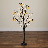 4ft. Pre-Lit Artificial Halloween Pumpkins and Skulls Ornament Tree with 64 Warm White LED Lights