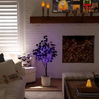 4ft. Pre-Lit Artificial Halloween Black Eucalyptus Tree with 160 Orange & Purple LED Lights