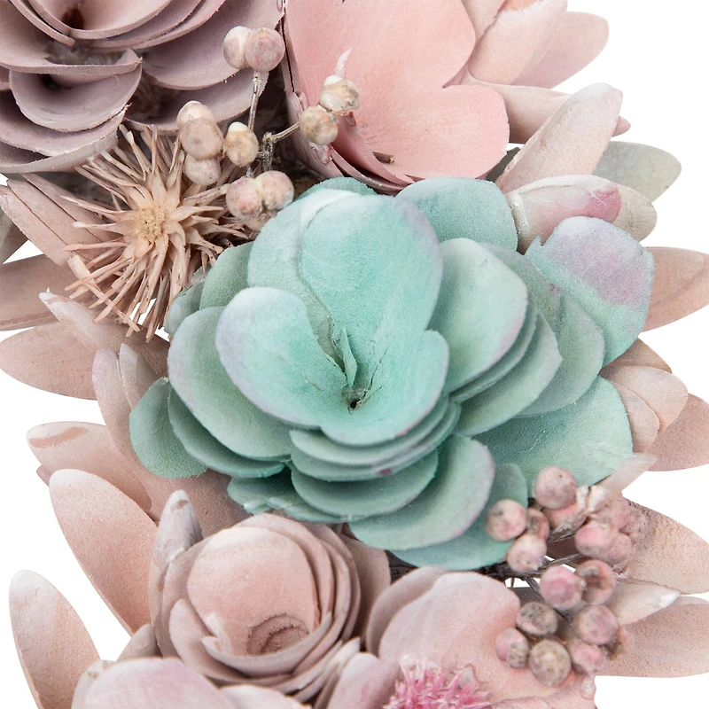 13.5" Wooden Floral Artificial Spring Wreath with Thistles