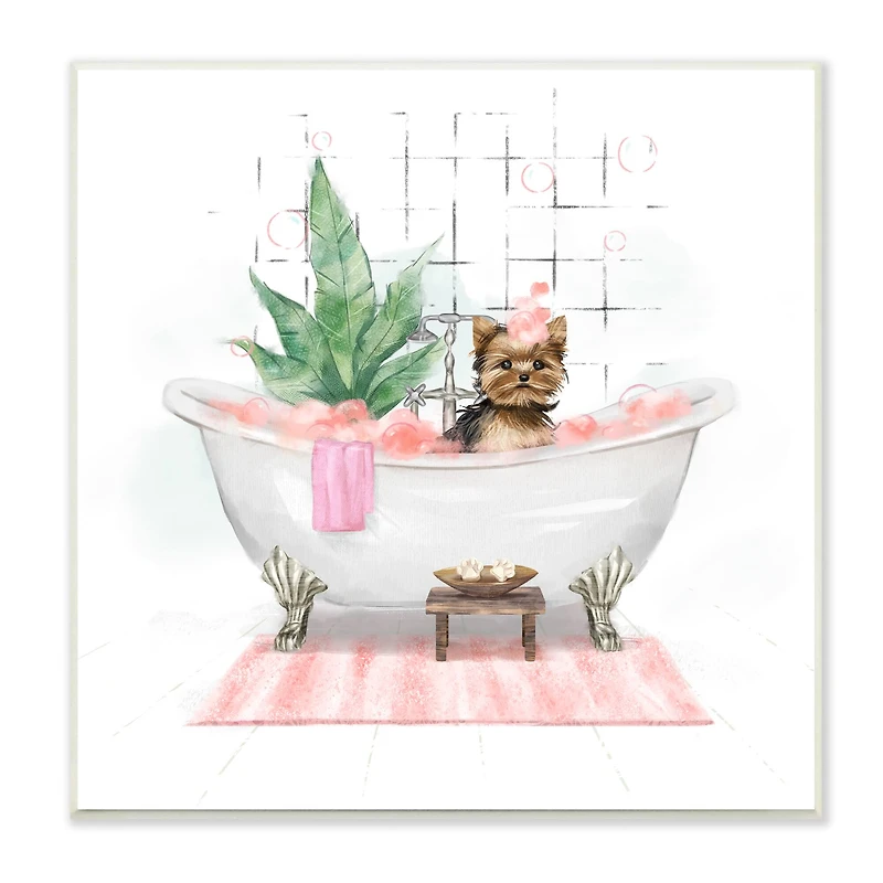 Stupell Industries Chic Yorkie Dog in Pink Bubble Bath,12" x 12"