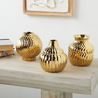 Gold Ceramic Abstract Small Textured Vase Set