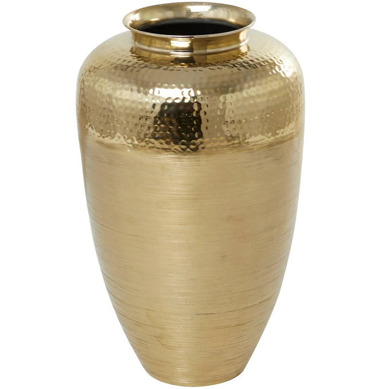 20" Gold Aluminum Brushed Vase with Hammered Top