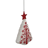 6" White & Red Christmas Tree Glass Ornament