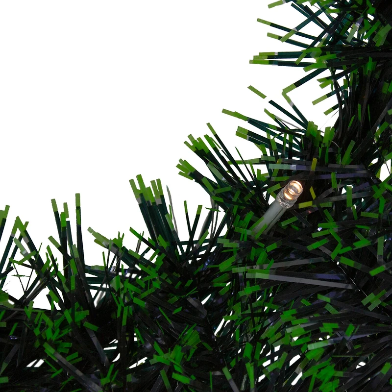 17" Pre-Lit LED Green Tinsel Artificial Wreath With Bow