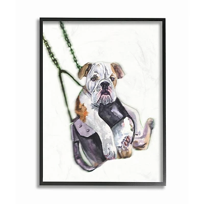 Stupell Industries Swing Funny Dog Pet Animal Watercolor Painting in Black Frame Wall Art