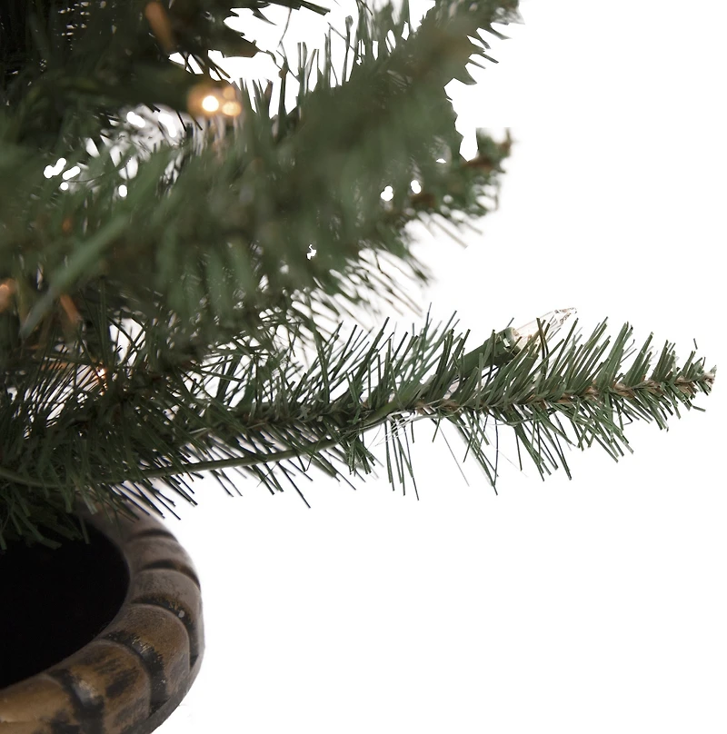 2 Pack 4ft. Pre-Lit Porch Pine Topiary Artificial Potted Christmas Trees, Clear Lights