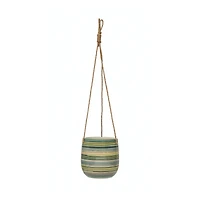 Hello Honey® 7" Hanging Stoneware Striped Planter with Jute Rope Hanger