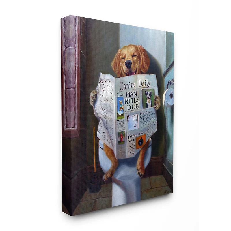 Stupell Industries Dog Reading Newspaper on Toilet Canvas Wall Accent