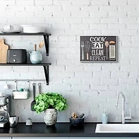 Stupell Industries Cook Eat Clean Humorous Quote Rustic Kitchenware in Gray Frame Wall Art