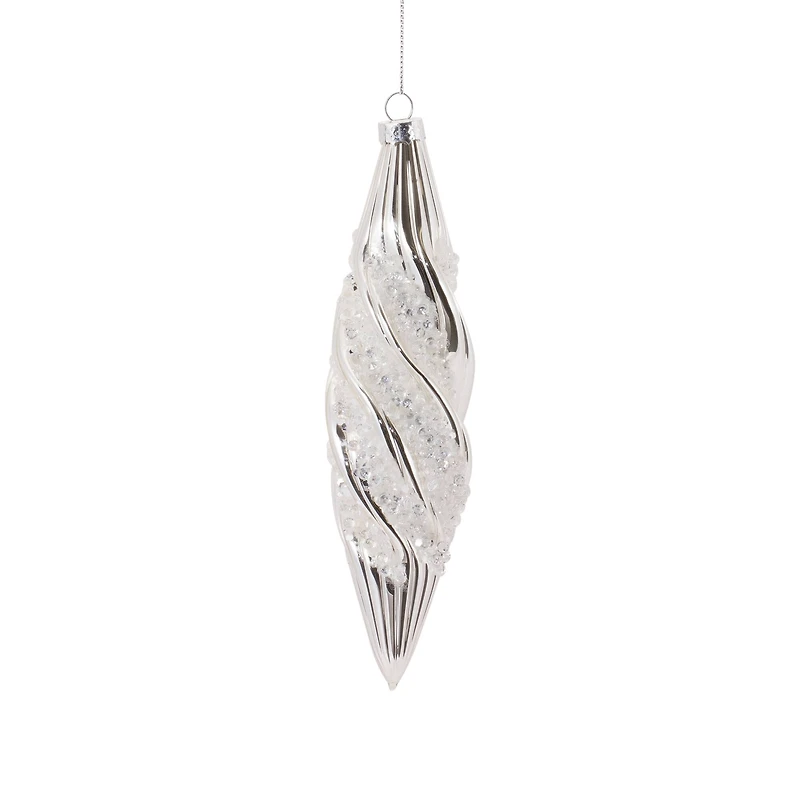 Beaded Silver Teardrop Swirl Glass Ornament Set