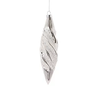 Beaded Silver Teardrop Swirl Glass Ornament Set